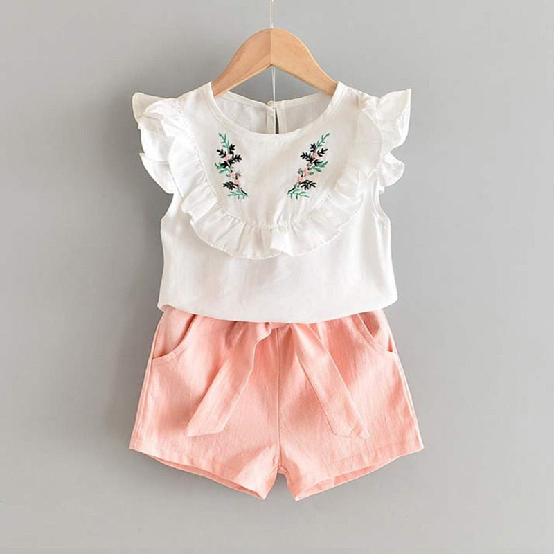 Bear Leader New Summer Casual Children Sets Chiffon Flowers Blue T-shirt Pants Girls Clothing Sets Kids Summer Set for 3-7 Years