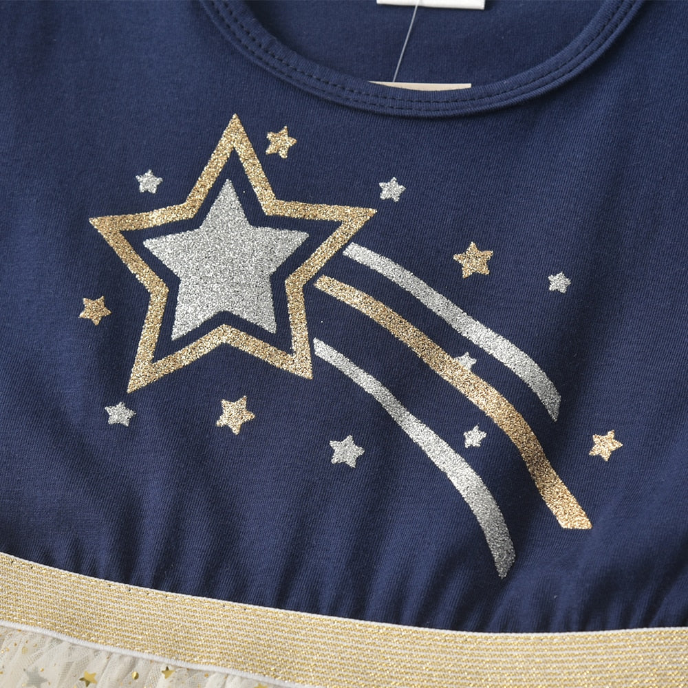 VIKITA Lace Layered Dress for Girls Mesh Princess Birthday Party Dresses Girl Flare Sleeve Dress Children Summer Vestidos