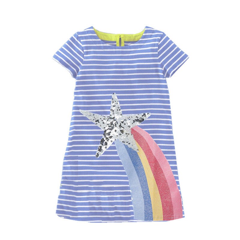 Jumping Meters 2-7T Princess Baby Dresses Applique Rainbow Cute Party Girls Tutu Dresses Cotton Stripe Children&#39;s Girls Dress