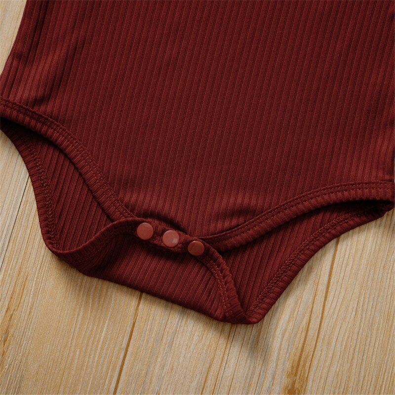 0-18M  Newborn Baby Girl Ribbed Knitted Cotton Romper Ruffles Jumpsuit Headband 2Pcs Outfits