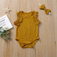 0-18M  Newborn Baby Girl Ribbed Knitted Cotton Romper Ruffles Jumpsuit Headband 2Pcs Outfits