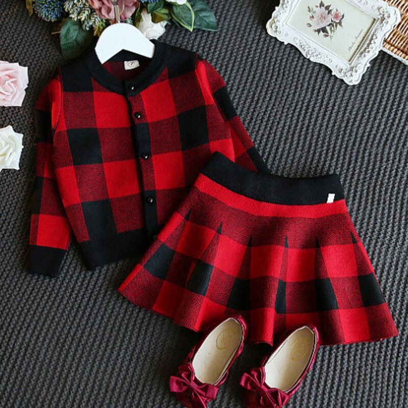 Humor Bear Autumn New Girls Clothing Sets Casual Long Sleeve Plaid Jackets+Skits 2Pcs Suits for Kids Set