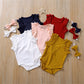 0-18M  Newborn Baby Girl Ribbed Knitted Cotton Romper Ruffles Jumpsuit Headband 2Pcs Outfits