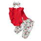 3pcs Toddler Infant Newborn Baby Girls Kids Long Butterfly Sleeve Romper Floral Pant Headband Playsuit Outfits Jumpsuit Clothes