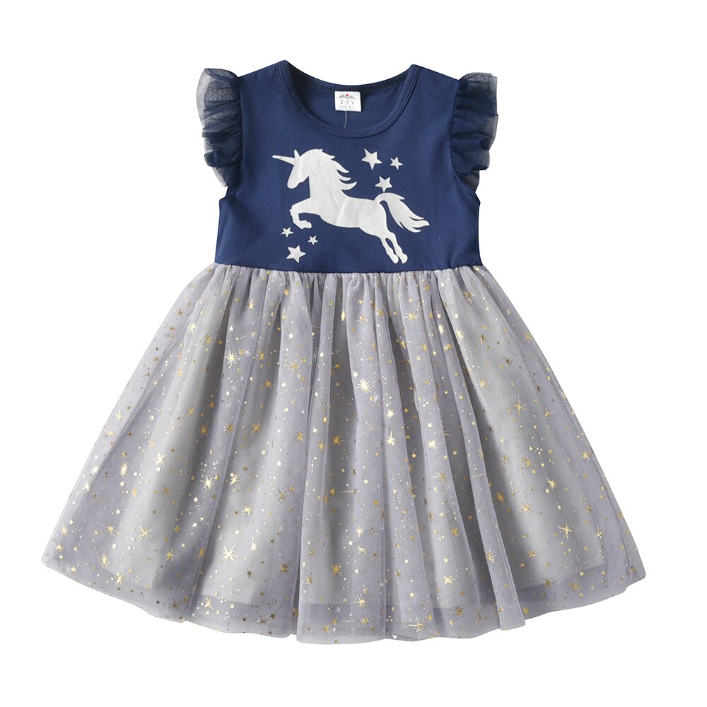 VIKITA Lace Layered Dress for Girls Mesh Princess Birthday Party Dresses Girl Flare Sleeve Dress Children Summer Vestidos