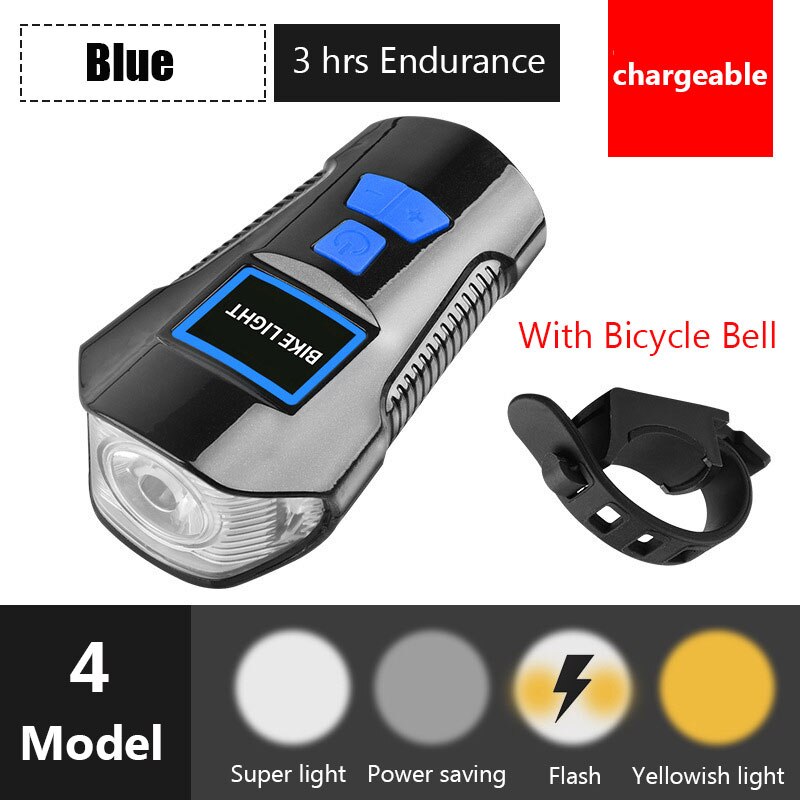 LED Bicycle Bell Lights USB Rechargeable Bicycle Speedometer Headlight Odometer Waterproof Front Lights Suitable for All Bike