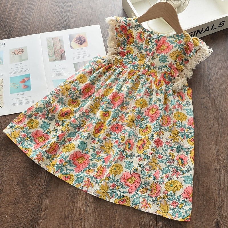 Bear Leader Girls Floral Dresses 2022 New Fashion Sweet Kids Flowers Costumes Children Sleeveless Vestidos Toddler Baby Clothing
