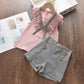Bear Leader Girls Clothing Sets 2022 Summer Kids Clothes Floral Chiffon Halter+Embroidered Shorts Straw Children Clothing