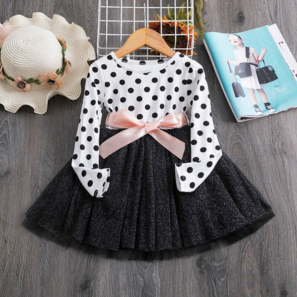 2022 Elegant Kids Flower Girls Winter Dresses Children Kids Floral Long Sleeve Clothing Girls Princess Tulle Dress