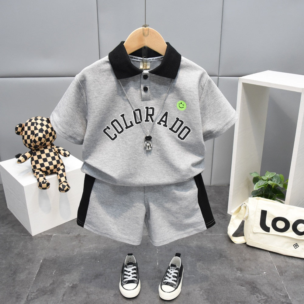 Summer Cute Kids Baby Boys Polo Shirts + Pants 2PCS/Set Boys Clothes Suits Fashion Children Clothing Sets 2-11Years