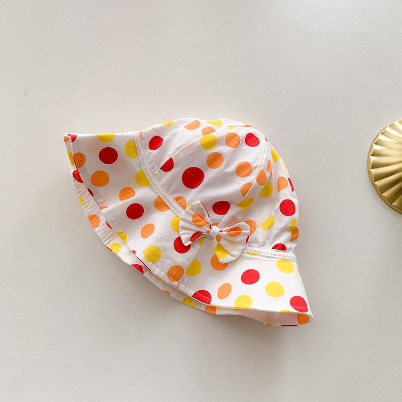Cute Summer Baby Girl Bucket Hat Print Outdoor Bowknot Kids Girl Sun Hat Children Intant Toddler Panama Beach Cap