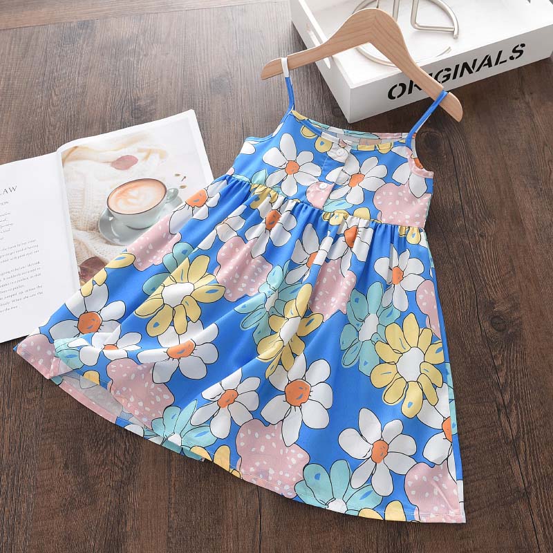 Bear Leader Cartoon Print Baby Girls Princess Dress New Fashion Summer Floral Dresses Toddler Kid Party Clothes Children Vestido