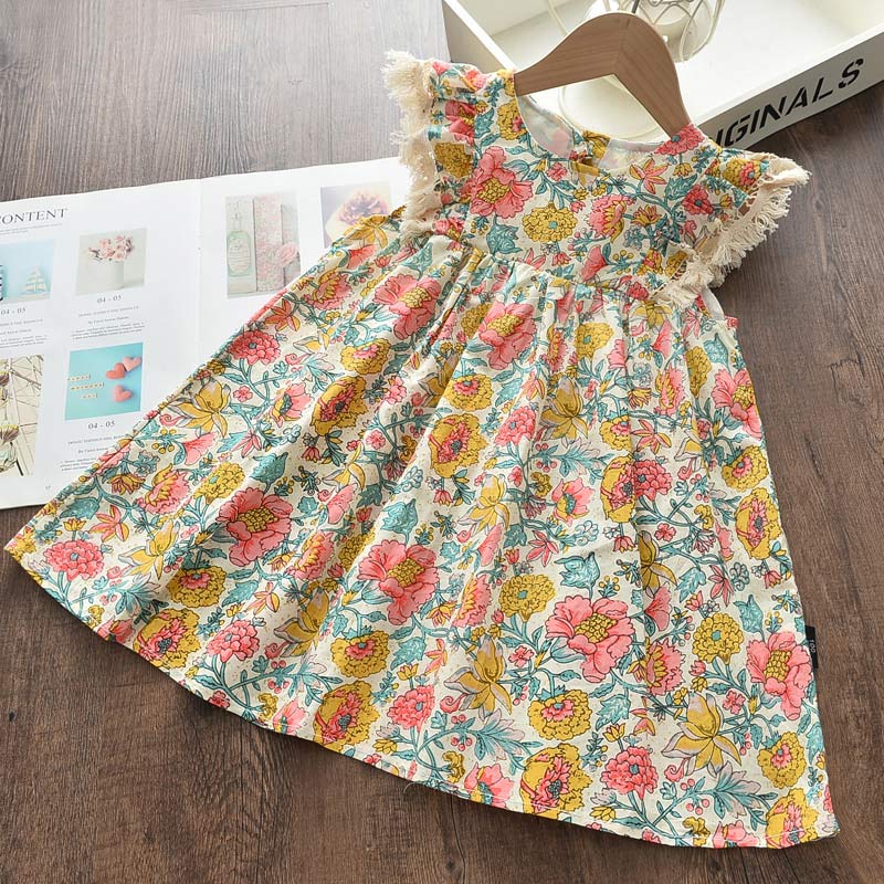 Bear Leader Girls Floral Dresses 2022 New Fashion Sweet Kids Flowers Costumes Children Sleeveless Vestidos Toddler Baby Clothing
