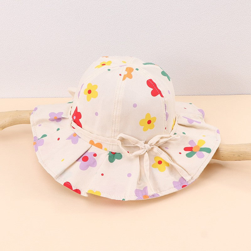 Cute Summer Baby Girl Bucket Hat Print Outdoor Bowknot Kids Girl Sun Hat Children Intant Toddler Panama Beach Cap