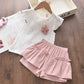Bear Leader Girls Clothing Sets 2022 Summer Kids Clothes Floral Chiffon Halter+Embroidered Shorts Straw Children Clothing