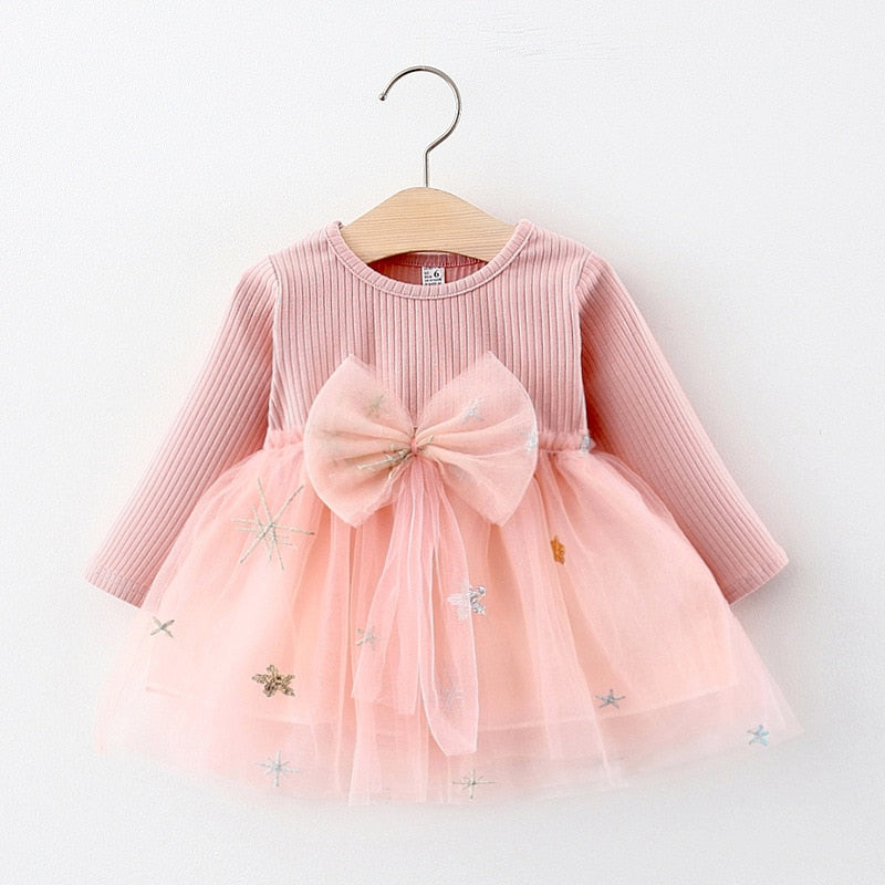Keelorn Baby Girls Dress New Spring Long-Sleeve Princess Dresses Cute Bow Children Costume Toddler Girl Fall Party Vestidos 0-2Y