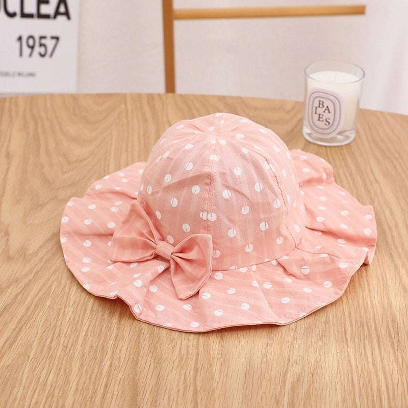 Cute Summer Baby Girl Bucket Hat Print Outdoor Bowknot Kids Girl Sun Hat Children Intant Toddler Panama Beach Cap
